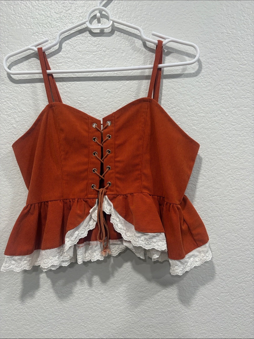 Rust Lace-Trim Corset Tank Top
